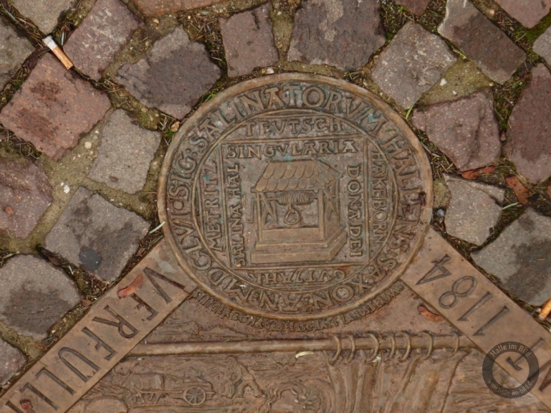 Relieftafel für den Meteritzbrunnen am Hallmarkt in Halle (Saale)