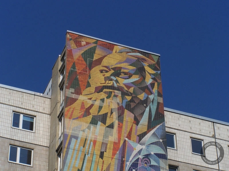 Wandbild "Einheit der Arbeiterklasse und Gründung der DDR" in Halle-Neustadt