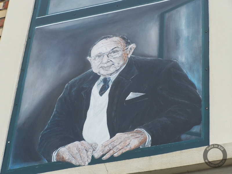 Wandbild Hans-Dietrich Genscher im Stadtteil Reideburg von Halle (Saale)