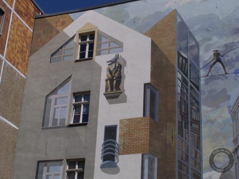 Wandbild "Stadt" von Hans-Joachim Triebsch und Bernd Baumgart in der Großen Klausstraße in Halle (Saale)