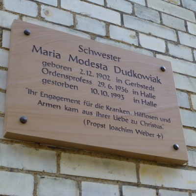 Gedenktafel für Maria Modesta Dudkowiak in Halle (Saale)
