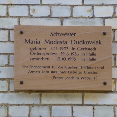 Gedenktafel für Maria Modesta Dudkowiak in Halle (Saale)